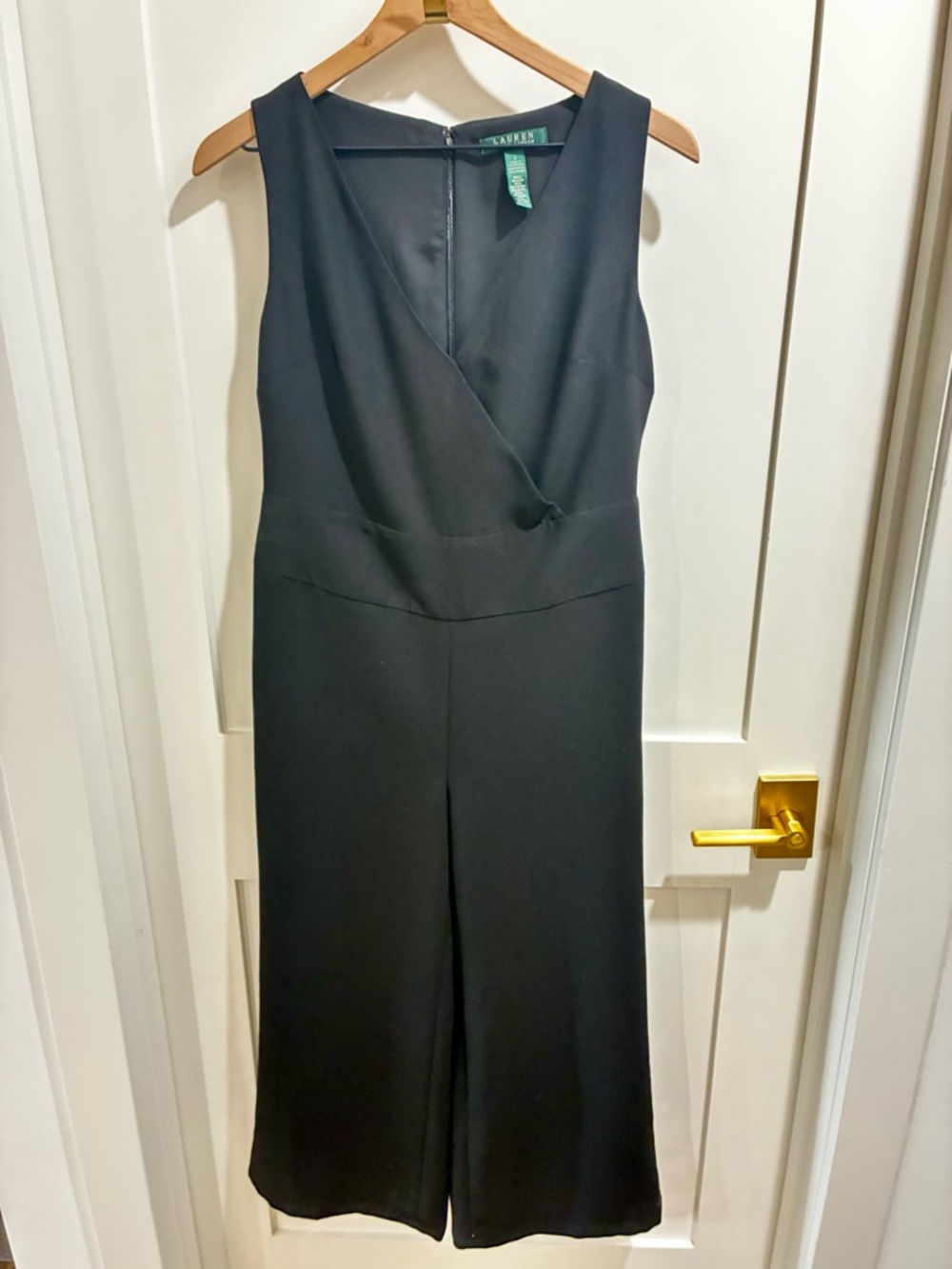 Lauren Ralph Lauren Black Cropped Wide Leg Jumpsuit Size 4 Culotte Surplice